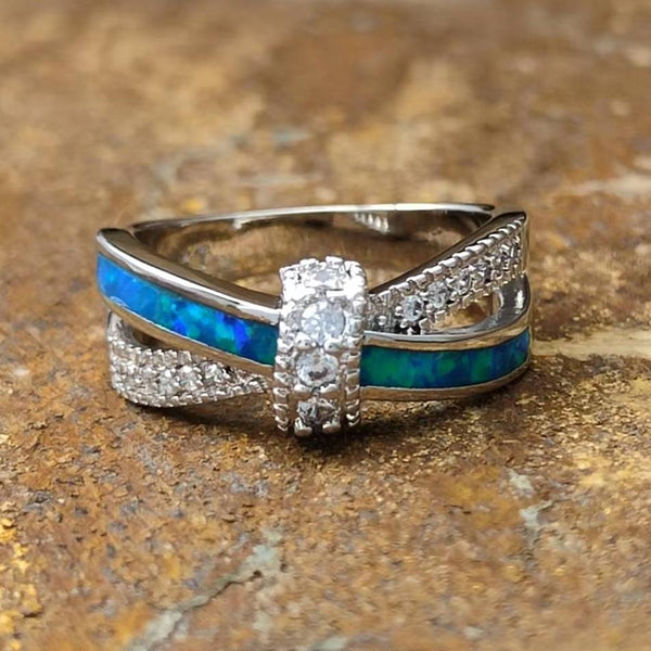 Bow Blue Opal Band Ring