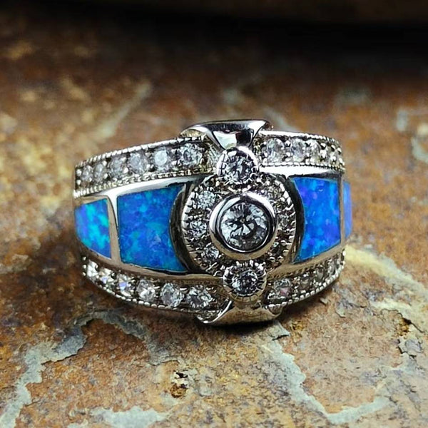 Blue Opal Full Diamond Engagement Ring