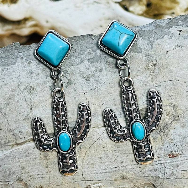 Turquoise Cactus Vintage Textured Earrings