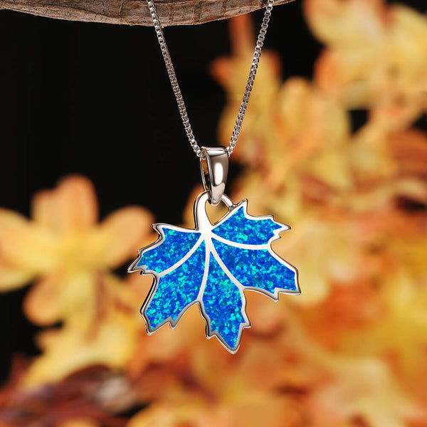 Blue Opal Inlay Maple Leaf Necklace
