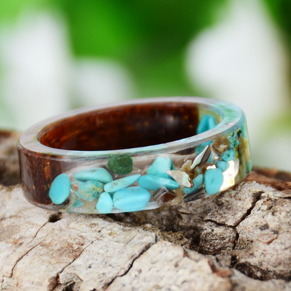 Wood Resin Flower Ring