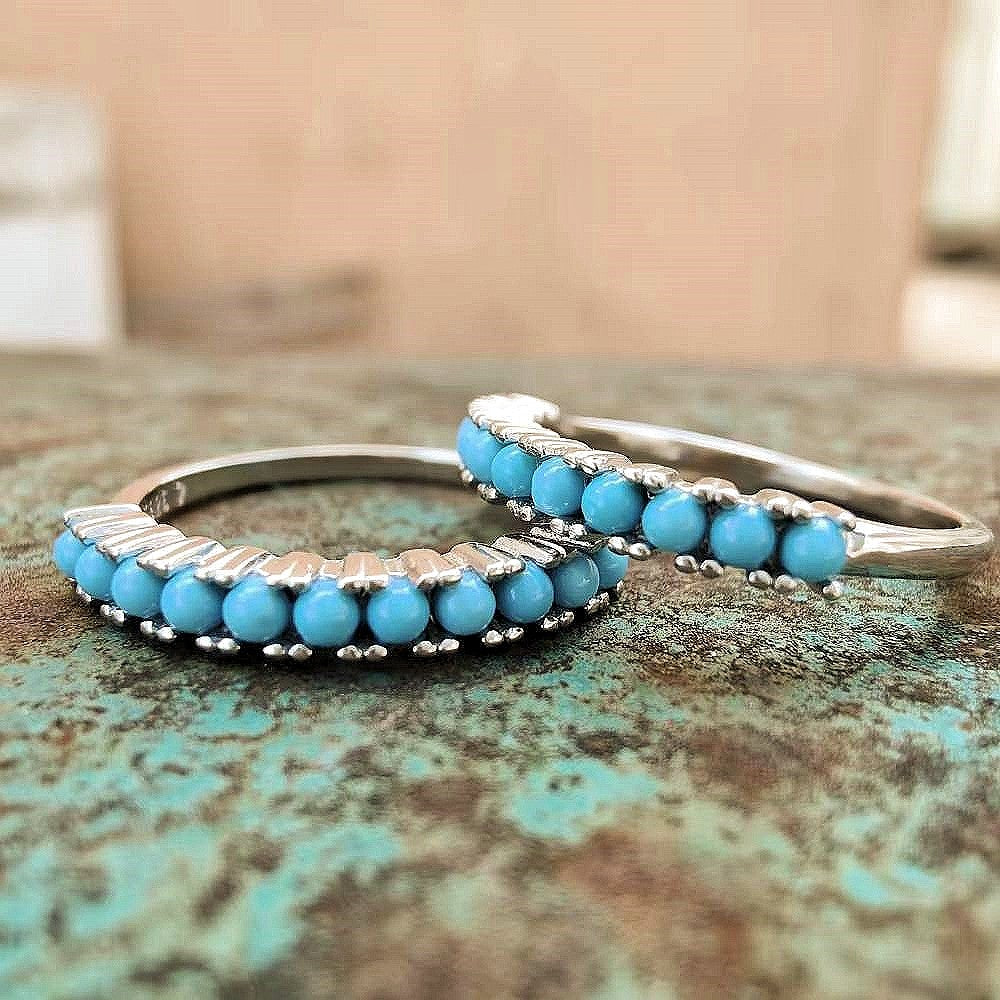 3pc Sterling Silver Bead Turquoise Ring Set – Retro Turquoise