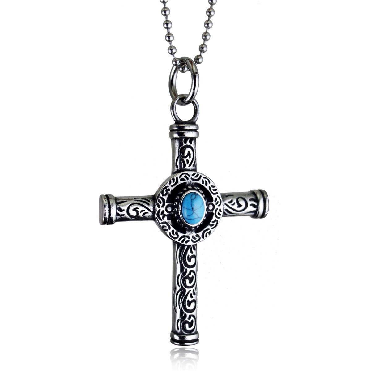 Retro Hip hop Cross turquoise necklace - zocavia