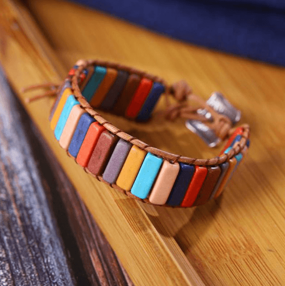 Vintage colorful leather turquoise Bracelet - zocavia